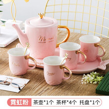 尚行知是 北欧简约咖啡杯套装欧式小奢华下午茶具家用轻奢咖啡杯乔迁送礼 【咖啡茶具6件套】霓虹粉 6件