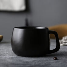 陶瓷水杯欧式小奢华黑色咖啡杯办公室马克杯带勺带竹木垫送礼套装 单杯