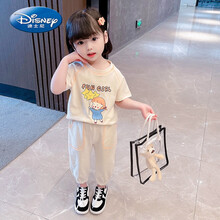 支持鴻星尔克迪士尼官网·方旗舰同款女童套装夏装2021新款网红小童洋气儿童1岁3女宝宝夏款两件套夏季 米色 90cm