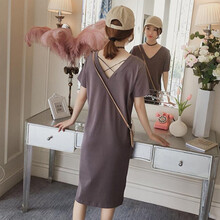 敏潮格伦孕妇夏装上衣T孕妇装潮辣妈个性遮孕肚不显怀夏天裙子连衣裙 咖啡色 XXL