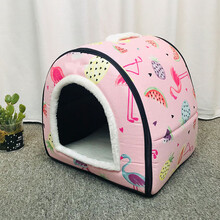 窝冬天保暖可拆洗泰迪小型犬窝冬季封闭式房子型屋手 西瓜粉单窝+垫子+毛毯 S码【长32宽27高27 适3斤内】