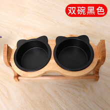 美悦宠物 猫碗陶瓷宠物猫咪饭盆猫粮碗狗碗狗盆食盆双碗可调节高度不黑嘴猫咪水碗 可调节竹架碗双碗黑