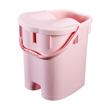 塑料泡脚桶家用足浴桶带盖保温手提脚底按摩洗脚桶洗脚盆 粉色带盖 超大