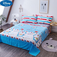 迪士尼Disney官方旗舰儿童幼儿园宿舍床单纯棉卡通儿童床单 单件棉学生宿舍单幼儿园1.2m1.5米 湖蓝色 多啦A梦 1.2米宽床用 160x230cm床单