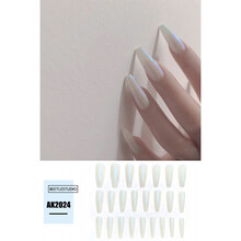 【24片】指甲贴片美甲成品长款奶茶咖色极光杏仁圆尖头显手白假指甲片潮 AK2024