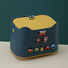 可爱卡通创意桌面垃圾桶带盖家用桌上客厅卧室床头有盖按压垃圾桶 深蓝色芝麻街