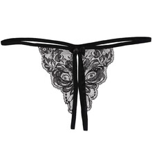 倾城鸟 情趣内衣性感蕾丝丁字裤女制服诱惑开档免脱内裤镂空透明低腰黑丝T裤sm成人情趣用品 蕾丝丁字裤蝴蝶款