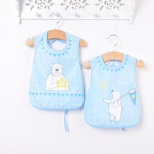 【两件装】宝宝围兜防水 婴儿饭兜儿童吃饭围兜宝宝可爱围嘴儿童无袖罩衣透气 星星熊蓝色 按扣+系带【两件装】 0-2岁 衣长32CM左右