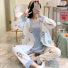 三件套月子服夏薄款产后吸汗孕妇5月份春秋季产妇6冬哺乳睡衣b 3806彩虹牛三件套(内吊带) M(建议80-100斤)