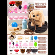 儿童玩具狗狗会走路会叫毛绒电动小狗玩具仿真宠物狗男女孩子 大号金毛犬套装+狗窝喂养+梳妆套装 电池版