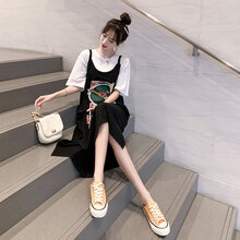 敏潮格伦孕妇套装女夏装2021年新款休闲时尚吊带连衣裙网红气质两件套减龄洋气 黑色 L