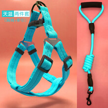泰迪狗绳小狗绳子牵引绳小型犬猫绳子挣脱家用狗狗柯基背带遛狗 2件套-蓝 胸背+绳 XS 建议3-8斤