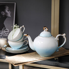 INGRI（英格丽）咖啡杯套装家用轻奢陶瓷下午茶具托盘花茶壶杯碟骨瓷小奢华礼盒装 云似海-大壶