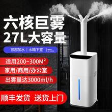 27L上加水空气加湿器大容量工业增湿机大雾量办公室工厂商用大型超市蔬菜水果保鲜回潮机消毒喷雾落地亚钻 六核触摸版-27L