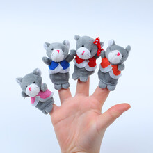 手指偶 亲子互动一家亲人动物指偶毛绒公仔手指玩偶动物手偶早教玩具 四只小灰熊 10厘米以下