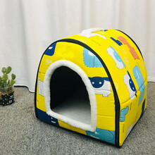 窝冬天保暖可拆洗泰迪小型犬窝冬季封闭式房子型屋手 卡通黄单窝+垫子+毛毯 S码【长32宽27高27 适3斤内】