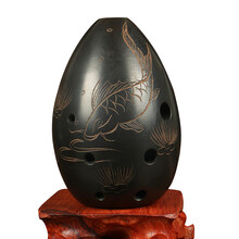 七星埙 八孔梨形黑陶埙 学生初学者埙 入门练习演奏埙 民族乐器埙ONEVAN 【拍立减】鱼游濠上F调+底座