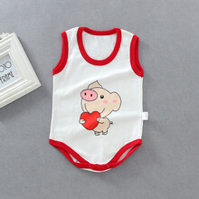 婴儿连体衣夏季无袖薄款爬服背心包屁衣新生儿三角哈衣宝宝服睡衣 小猪无袖包屁衣 73cm
