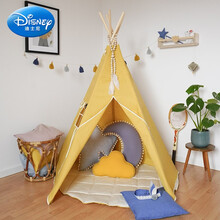 迪士尼（Disney） 儿童小帐篷游戏屋北欧室内男孩宝宝玩具屋印第安女孩家用公主房子六一生日礼物 加大款蜜蜡黄+1.4m垫子 送星灯+云朵+抱枕