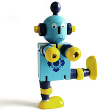 木头人玩具 木偶人木质变形机器人儿童木头减压玩具创意抖音新奇生日礼物 蓝色身体 均码