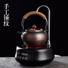 容山堂手工纯铜壶烧水壶煮茶器大中号泡茶壶煮茶炉家用茶具电陶炉 宝蕴炮口铜壶+小圆玄黑茶炉