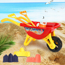 勾勾手 儿童沙滩玩具套装宝宝夏季洗澡戏水铲土玩具玩沙子挖沙漏铲子工具 大号沙滩推车7件套派【红色】