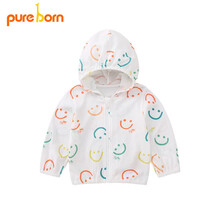 pureborn博睿恩 宝宝外套夏新品婴幼儿棉网眼皮肤衣外出可爱拉链衫 多彩笑脸 1-2岁