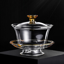 极简造物 沁莲玻璃盖碗三才茶碗不烫手沏茶泡茶杯功夫茶具单个 琥珀色