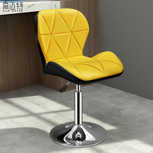 吧台椅升降椅现代简约家用旋转酒吧椅高脚凳前台收银椅子靠背凳子 浅黄色 黄面黑背矮款
