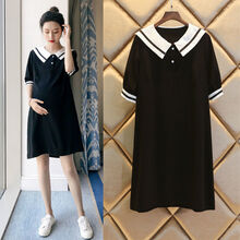 【Evich】孕妇连衣裙夏中长款2021新款时尚宽松大码裙子夏季潮妈孕妇裙夏装 828#黑色【单裙】 2XL