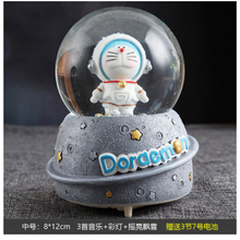 【新品优选】哆啦a梦幻水晶球音乐盒透明圆球旋转八音盒男女孩礼物机器猫摆件 斜资(灯光+音乐+手摇雪花)中