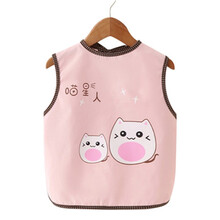 夏季款薄款防水无袖食饭兜围兜婴儿围嘴宝宝口水巾男女婴儿童罩衣 粉色喵星人 0-3岁