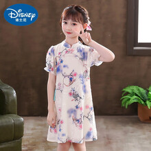 迪士尼专卖女童夏装连衣裙2021新款洋气儿童旗袍夏季女大童公主裙小女孩汉服 白色 110cm