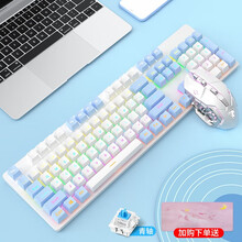 前行者机械键盘鼠标套装电脑台式游戏电竞专用有线87键公女生笔记本外接键鼠三件套小型外置 白蓝青轴【混光-104键】+电竞鼠标