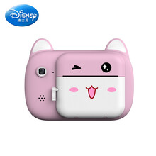 迪士尼商场同款 儿童数码相机2400w像素拍立得相机双镜头拍照打印卡通小型便携六一生日礼物抖音网红同 粉小猫+32g