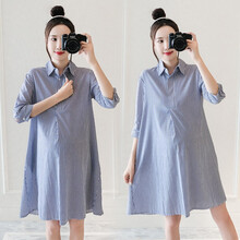 孕妇装夏装外出时尚款夏季孕妇裙子宽松舒适孕妈装孕妇连衣裙夏天 小雏菊蓝色(圆领款) L