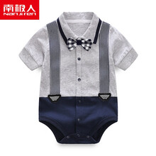 南极人0-1岁儿童夏天连体衣男宝宝三角哈衣夏季婴儿连体衣新生儿包屁衣服满月百天服夏装 浅灰色 LTY1807灰色波点 66码建议2-5个月