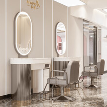 新款理发店镜台发廊专用网红剪发烫染美发镜台美发店单双面烫染镜 单面镜台(银色) 标配