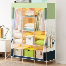 木马人简易衣柜子加粗双人布衣柜单人收纳柜成人便携式衣橱柜耐用加固加厚实木组合拉链出租房用卧室 130cm长-森林小鹿
