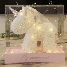 520生日礼物 永生花 独角兽 玫瑰花熊礼盒 超仙送女友老婆闺蜜情人节 尊贵白(头纱皇冠)精致亚克力装 (许愿灯)