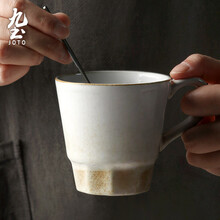 九土日式手工咖啡杯复古窑变马克杯简约创意切面水杯情侣个性家用 窑变白