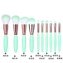 阿萄初学者化妆刷套装纤维毛化妆工具眼影刷眉刷腮红散粉刷化妆刷套装 10件套青绿色