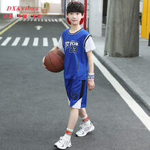 乔·丹(中国)专卖儿童装男童夏季短袖套装2021中大童12岁男孩篮球服运动两件套 蓝色 170