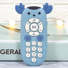 婴儿遥控器儿童玩具手机可咬 宝宝仿真模型手机早教小孩儿童按键式大哥大婴幼儿早教电话趣味音乐123 小鹿遥控器·海雾蓝（带可咬牙胶）