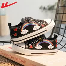 回力Warrior 新品儿童帆布鞋纯手工手绘款帆布鞋舒适透气时尚低帮小白鞋 彩云黑 24