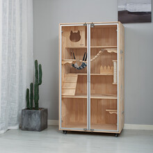 MUYIAO-木艺奥 实木猫别墅猫笼柜子双层三层豪华猫窝房子用宠物家具展示柜繁育猫公寓木制猫爬架室内 E1款150*86*58(包安装)