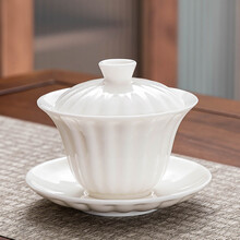 桥艺 羊脂玉盖碗茶杯功夫茶具套装陶瓷三才盖碗不烫手家用泡茶碗敬茶碗 象牙白《美人胚》羊脂玉盖碗