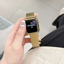 适用苹果applewatch手表带iwatch6/SE/5/4/3代链式不锈钢金属男女 【表带+表壳】一株金属-金色 40mm(4/5/SE/6代通用)