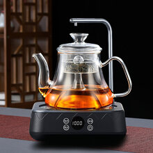 煮茶器自动上水电陶炉煮茶白茶玻璃烧水壶蒸茶壶煮茶炉家用 A款双内胆1.1L+抽水黑色R2电陶炉+4个杯