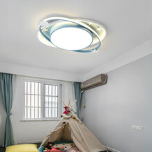 领尚登 儿童房吸顶灯网红粉色女孩卧室灯饰简约现代蓝色星球男孩房间灯具 蓝色星球款-57W三色光